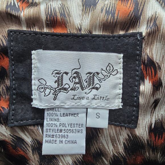 Lal Live a Little 100% Suede Leather Ruffle Front Blazer Jacket Black SZ Small - Picture 7 of 8